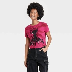 NWT Womens Marvel Black Panther Short Sleeve Graphic Cropped Boxy Tee Size XL
